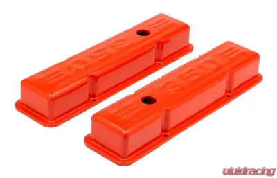 Trans-Dapt Performance CHEVY 350 LOGO SHORT ORANGE POWDER COATED VALVE COVERS - 9852