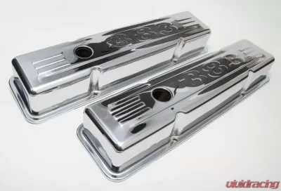 Trans-Dapt Performance 383 Logo Valve Covers; Short; 1958-86 SB Chevy 238-400; Baffled-CHROME - 9857