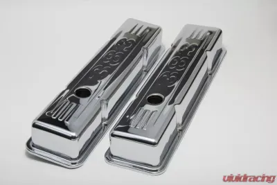 Trans-Dapt Performance 383 Logo Valve Covers; Short; 1958-86 SB Chevy 238-400; Baffled-CHROME - 9857