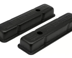 Trans-Dapt Performance 383 LOGO VALVE COVERS; SHORT; 1958-86 SBC 238-400; BAFFLED- ASPHALT BLACK