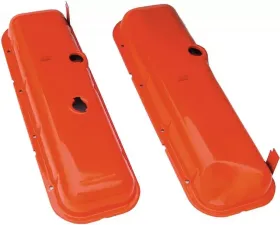 Trans-Dapt Performance O.E.-STYLE Valve Covers; Short; 65-72 BB Chevy (recess corner)-CHEVY ORANGE Chevrolet