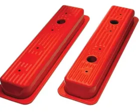 Trans-Dapt Performance TRADITIONAL Design Valve Covers; SHORT; 5.0-5.7L Chevy 1987-99- CHEVY ORANGE Chevrolet