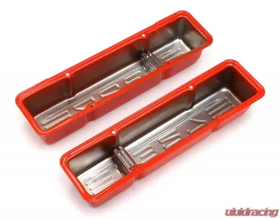 Trans-Dapt Performance CHEVY 327 LOGO TALL ORANGE POWDER COATED VALVE COVERS - 9947