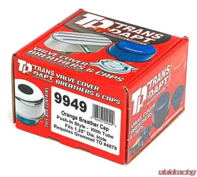 Trans-Dapt Performance PUSH-IN Breather Cap w/TUBE & Grommet; 2-3/4 in. Overall Diameter- CHEVY ORANGE - 9949