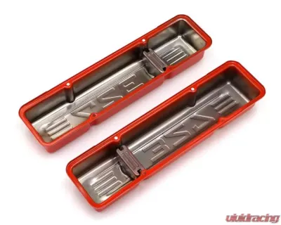 Trans-Dapt Performance CHEVY 327 LOGO SHORT ORANGE POWDER COATED VALVE COVERS - 9956
