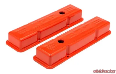 Trans-Dapt Performance CHEVY 327 LOGO SHORT ORANGE POWDER COATED VALVE COVERS - 9956