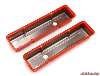 Trans-Dapt Performance CHEVY 283-400 SHORT ORANGE POWDER COATED VALVE COVERS- NO BAFFLES - 9970