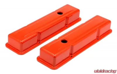 Trans-Dapt Performance CHEVY 283-400 SHORT ORANGE POWDER COATED VALVE COVERS- NO BAFFLES - 9970
