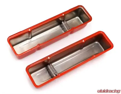 Trans-Dapt Performance CHEVY 283-400 TALL ORANGE POWDER COATED BAFFLED VALVE COVERS - 9971
