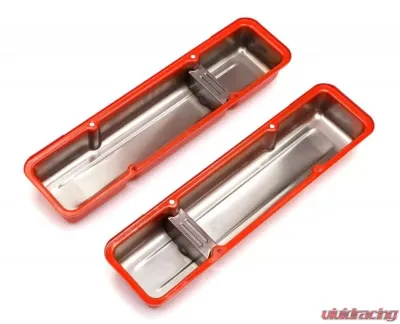 Trans-Dapt Performance CHEVY 283-400 SHORT ORANGE POWDER COATED VALVE COVERS- BAFFLED - 9979