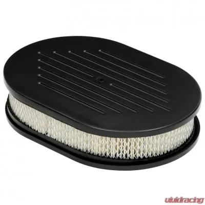 Trans-Dapt Performance 8-3/8 X 12 IN. OVAL ALUMINUM AIR CLEANER SET; PINSTRIPE MILLED- BLACK FINISH - 7460