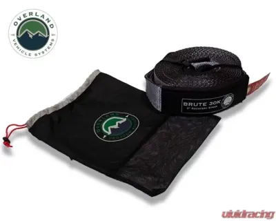 Overland Vehicle System Tow Strap 30,000 lb 3" x 30' Gray with Black Ends and Storage Bag - 19069916