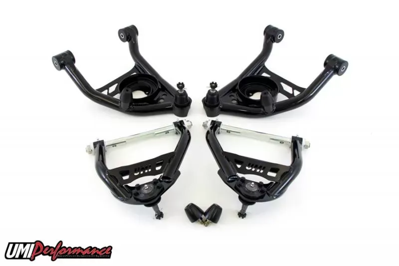 UMI Performance A-Body Upper and Lower A-Arm Kit with 1/2" Taller Upper Ball Joints Black Buick | Chevrolet | GMC | Pontiac 1964-1972 - 403133-1-B