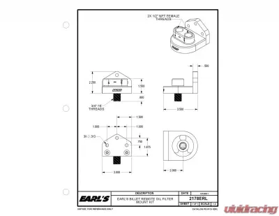 Earl's Performance BILLET FILTER BRACKET 3/4 -16 - 2178ERL