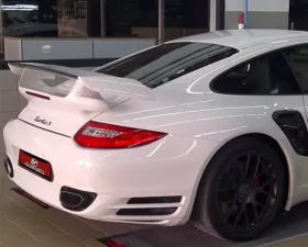 NR Auto 997 FRP GT2 Deck Lid Wing with Carbon Base and Black Gurney Porsche 997 Turbo 2007-2009