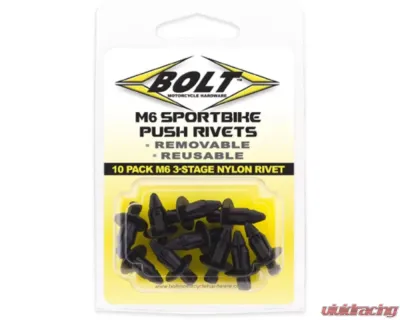Bolt Motorcycle M6 Three Stage Push Black Nylon Rivet Kit 10 Pack - 2005-6SRIV