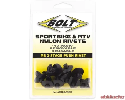 Bolt Motorcycle M8 Three Stage Push Black Nylon Rivet Kit 10/Pack - 2005-8SRIV
