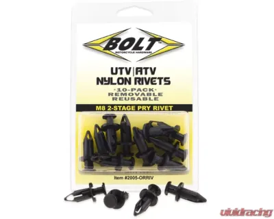 Bolt Motorcycle M8 Pry Black Nylon Rivet Kit - 10 Pack - 2005-0RRIV