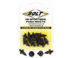 Bolt Motorcycle M6 Three Stage Push Black Nylon Rivet Kit 10 Pack