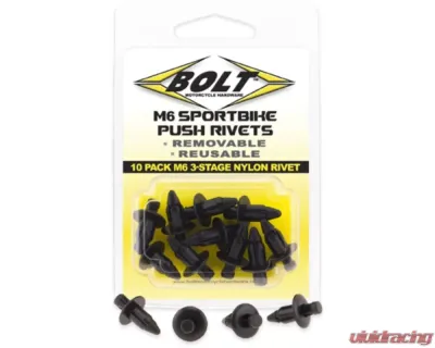 Bolt Motorcycle M6 Three Stage Push Black Nylon Rivet Kit 10 Pack - 2005-6SRIV