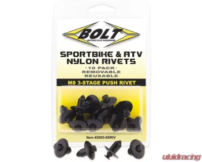 Bolt Motorcycle M8 Three Stage Push Black Nylon Rivet Kit 10/Pack - 2005-8SRIV