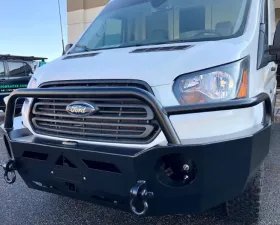 Aluminess Front Bumper w/ Brush Guards - Extended Skid Plate Ford Transit 2015+