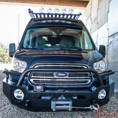 Aluminess Front Bumper w/ Brush Guards - Extended Skid Plate Ford Transit 2015+ - 210509