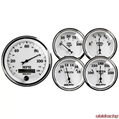 AutoMeter GAUGE KIT; 5 PC.; 3 3/8in./2 1/16in.; ELEC. SPEEDOMETER; OLD TYME WHITE II - 1200