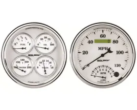 AutoMeter GAUGE KIT; 2 PC.; QUAD/TACH/SPEEDO; 5in.; OLD TYME WHITE II