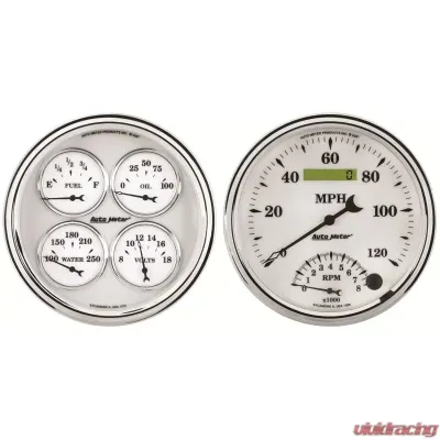 AutoMeter GAUGE KIT; 2 PC.; QUAD/TACH/SPEEDO; 5in.; OLD TYME WHITE II - 1203
