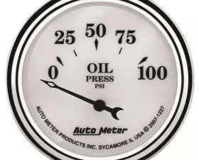 AutoMeter GAUGE; OIL PRESS; 2 1/16in.; 100PSI; ELEC; OLD TYME WHITE II