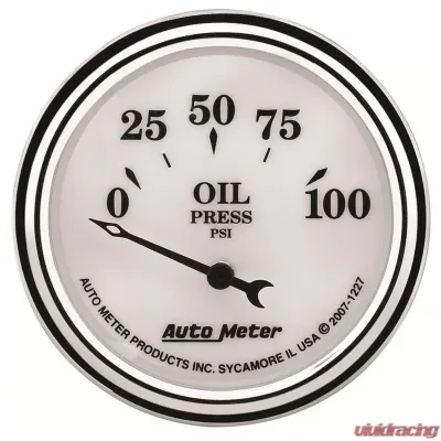AutoMeter GAUGE; OIL PRESS; 2 1/16in.; 100PSI; ELEC; OLD TYME WHITE II - 1227