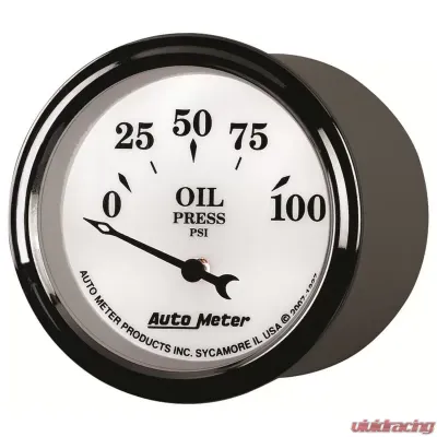 AutoMeter GAUGE; OIL PRESS; 2 1/16in.; 100PSI; ELEC; OLD TYME WHITE II - 1227