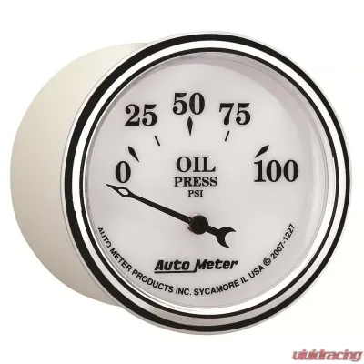 AutoMeter GAUGE; OIL PRESS; 2 1/16in.; 100PSI; ELEC; OLD TYME WHITE II - 1227