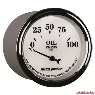 AutoMeter GAUGE; OIL PRESS; 2 1/16in.; 100PSI; ELEC; OLD TYME WHITE II - 1227