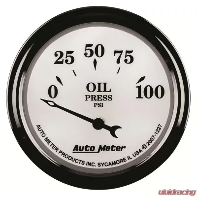 AutoMeter GAUGE; OIL PRESS; 2 1/16in.; 100PSI; ELEC; OLD TYME WHITE II - 1227