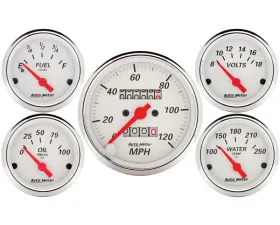 AutoMeter GAUGE KIT; 5 PC.; 3 1/8in./2 1/16in.; MECH. SPEEDOMETER; ARCTIC WHITE