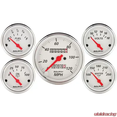 AutoMeter GAUGE KIT; 5 PC.; 3 1/8in./2 1/16in.; MECH. SPEEDOMETER; ARCTIC WHITE - 1300