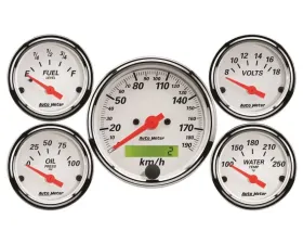 AutoMeter GAUGE KIT; 5 PC.; 3 1/8in./2 1/16in.; ELEC. KM/H SPEEDO.; ARCTIC WHITE