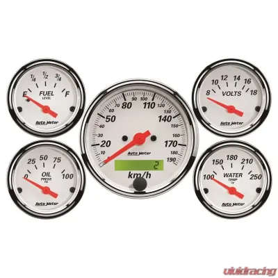 AutoMeter GAUGE KIT; 5 PC.; 3 1/8in./2 1/16in.; ELEC. KM/H SPEEDO.; ARCTIC WHITE - 1302-M