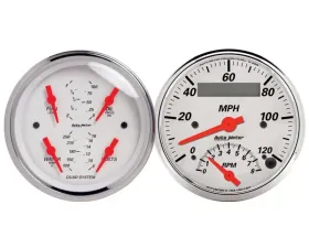 AutoMeter GAUGE KIT; 2 PC.; QUAD/TACH/SPEEDO; 3 3/8in.; ARCTIC WHITE