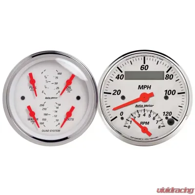 AutoMeter GAUGE KIT; 2 PC.; QUAD/TACH/SPEEDO; 3 3/8in.; ARCTIC WHITE - 1309