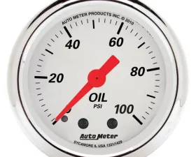 AutoMeter GAUGE; OIL PRESS; 2 1/16in.; 100PSI; MECH; ARCTIC WHITE