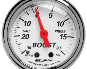 AutoMeter GAUGE; VAC/BOOST; 2 1/16in.; 30INHG-20PSI; MECHANICAL; ARCTIC WHITE