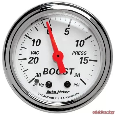 AutoMeter GAUGE; VAC/BOOST; 2 1/16in.; 30INHG-20PSI; MECHANICAL; ARCTIC WHITE - 1372