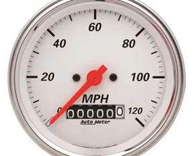 AutoMeter GAUGE; SPEEDOMETER; 3 3/8in.; 120MPH; ELEC. PROG. W/WHEEL ODO; ARCTIC WHITE