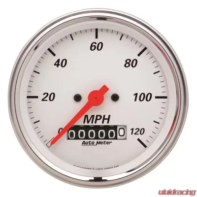 AutoMeter GAUGE; SPEEDOMETER; 3 3/8in.; 120MPH; ELEC. PROG. W/WHEEL ODO; ARCTIC WHITE - 1379