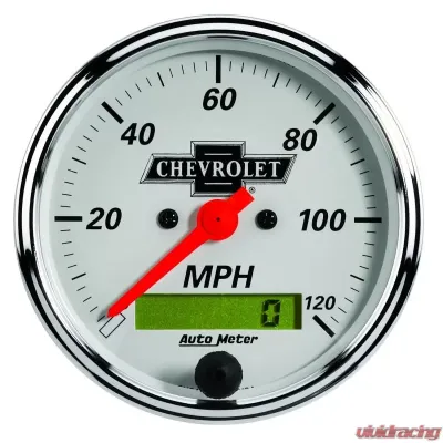 AutoMeter GAUGE; SPEEDO; 3 1/8in.; 120MPH; ELEC PROG W/LCD ODO; CHEVROLET HERITAGE BOWTIE - 1388-00408