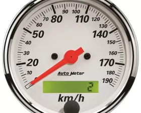 AutoMeter GAUGE; SPEEDOMETER; 3 1/8in.; 190KM/H; ELEC. PROG. W/LCD ODO; ARCTIC WHITE