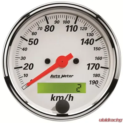 AutoMeter GAUGE; SPEEDOMETER; 3 1/8in.; 190KM/H; ELEC. PROG. W/LCD ODO; ARCTIC WHITE - 1388-M